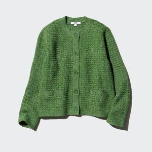 Uniqlo textured knit cardigan in bright grass green for spring!